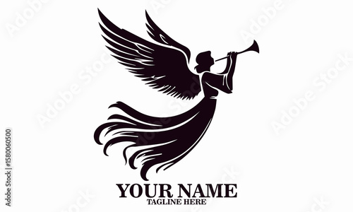 The angel with the trumpet vector illustration. Be an angel icon and logo design