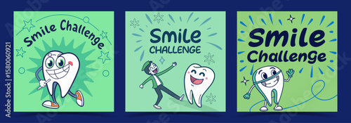 Fun Smile Challenge Tooth Characters for Dental Health Awareness