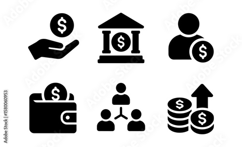 Finance icons: banking, investment, currency exchange, savings, business, growth