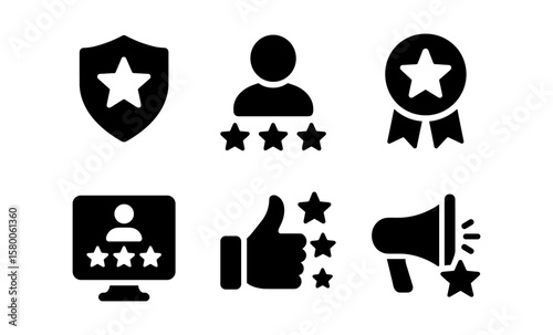 Star rating icons: user reviews, feedback, and quality assurance symbols