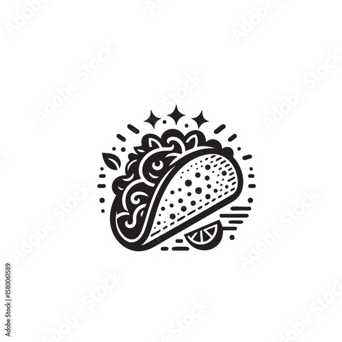 Taco black and white silhouette icon	