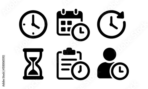 Time management icons: clock, calendar, timer, and schedule symbols