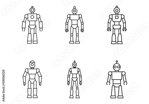 set of robotic line art vector illustration