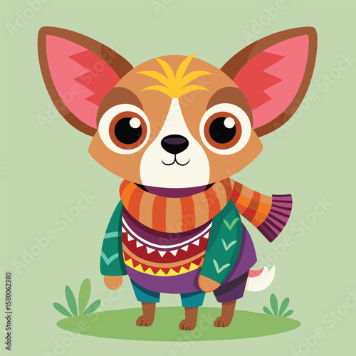 Here is a funny cartoon illustration of a cute brown puppy chihuahua