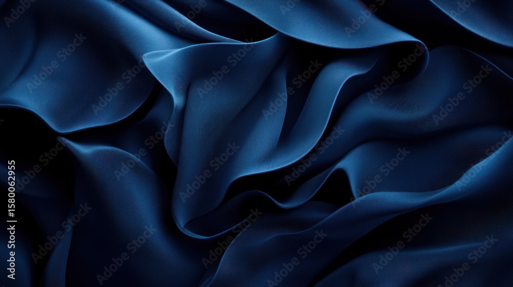 Fototapeta premium Deep blue fabric drapes in elegant folds.