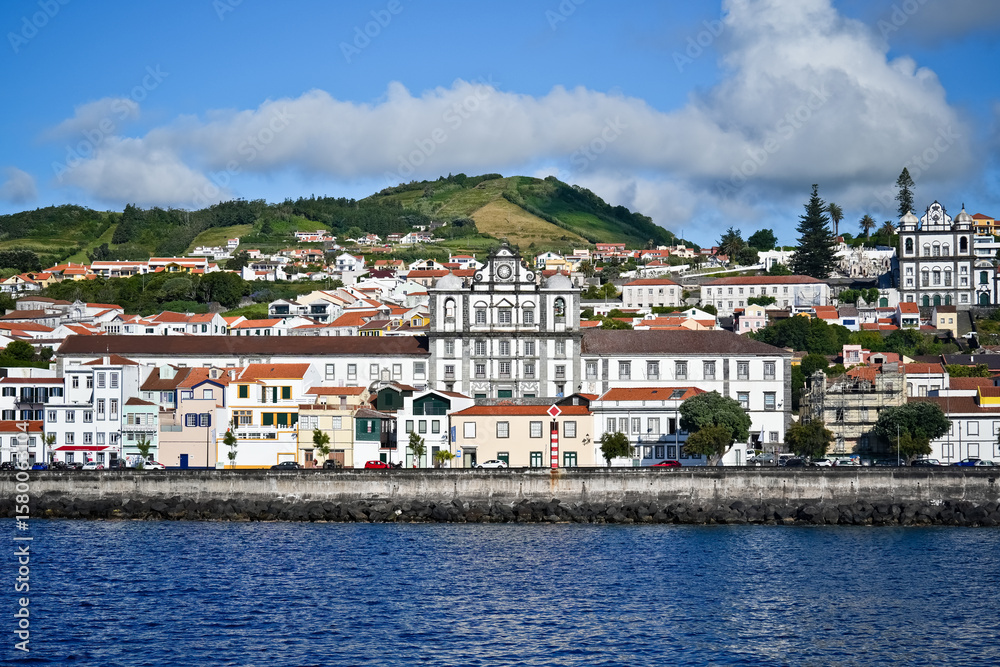 Obraz premium Horta harbor promenade on the Azores island of Faial