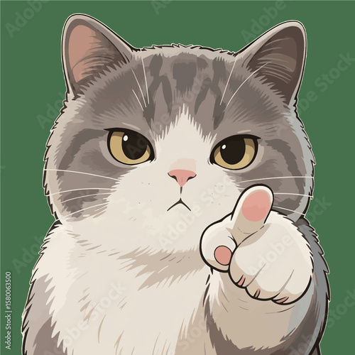 Vector illustration of a cute white kitten with yellow eyes, a fluffy domestic feline pet portrait