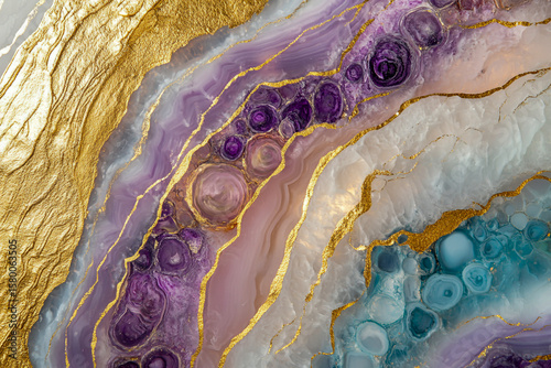 The abstract art masterpiece, featuring intricate gold leaf details and richly textured acrylic layers, showcases contemporary fine artistry and elegant metallic highlights.
