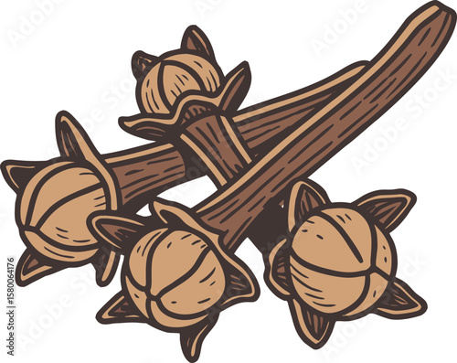 Vector art of a cluster of dried cloves, a fragrant spice used in cooking and baking