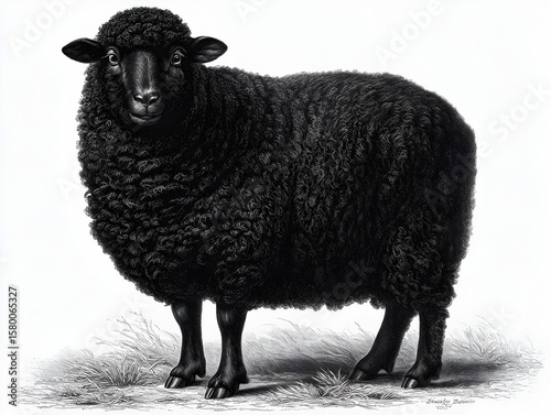 Wallpaper Mural A black sheep stands on grassy ground, its woolly coat dark against the stark white background illustration. Torontodigital.ca