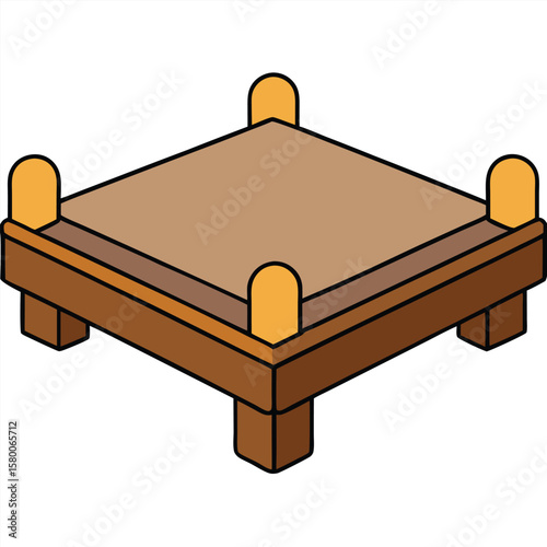 Illustration of a bed with blue mattress isolated on transparent background