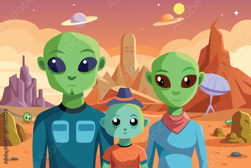 Alien Family Portrait on a Desolate Planet
