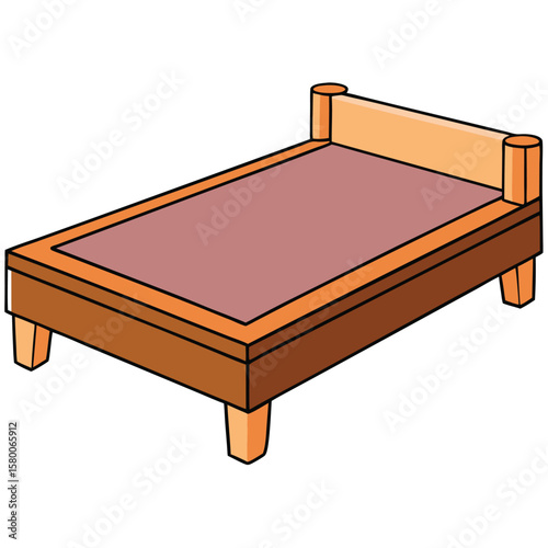 Illustration of a bed with blue mattress isolated on transparent background