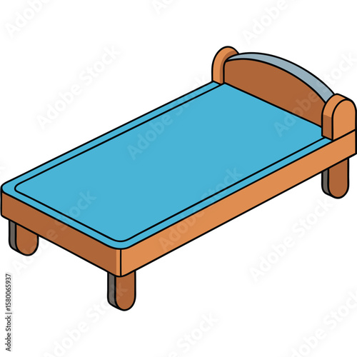 Illustration of a bed with blue mattress isolated on transparent background