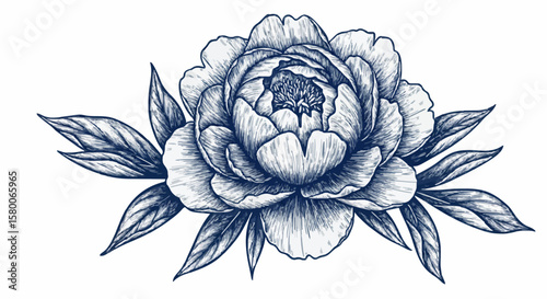 Peony porcelain decoration design (dark blue)