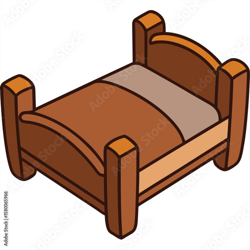 Illustration of a bed with blue mattress isolated on transparent background