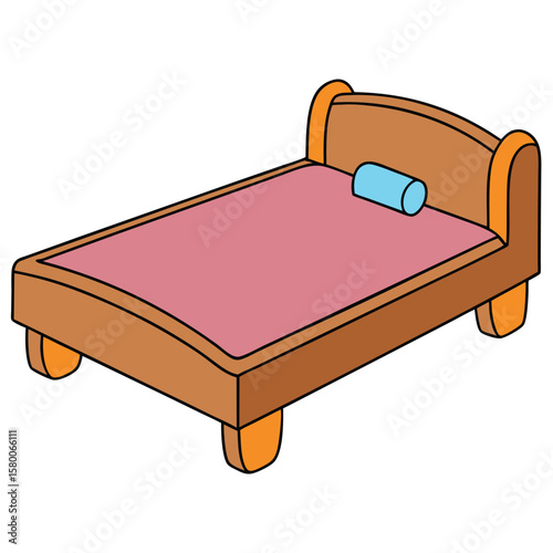 Illustration of a bed with blue mattress isolated on transparent background