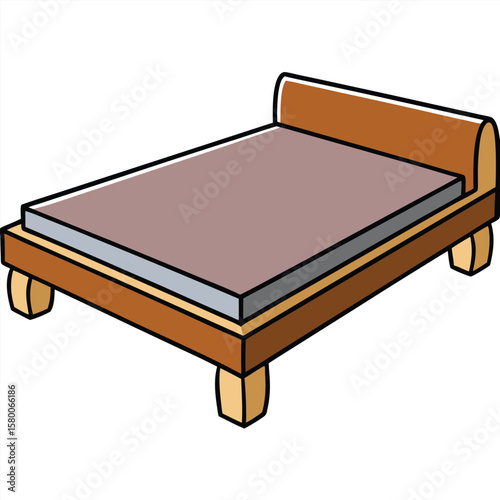 Illustration of a bed with blue mattress isolated on transparent background