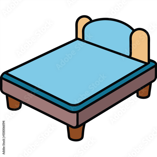 Illustration of a bed with blue mattress isolated on transparent background
