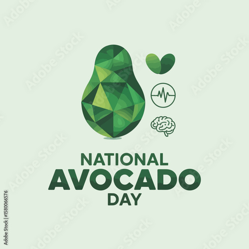 National Avocado Day Illustration with Heart and Brain Health Icons