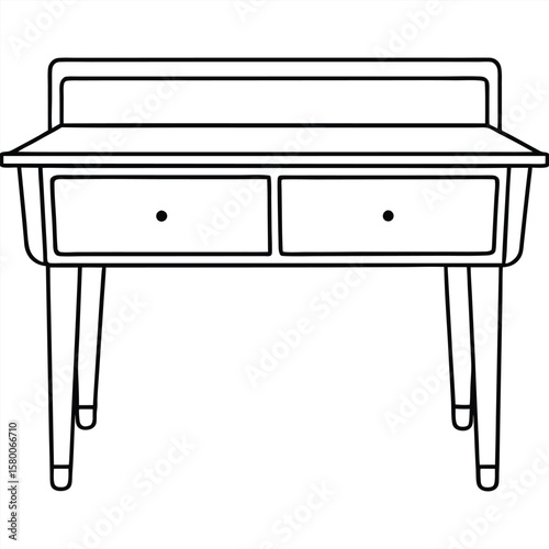 Vintage vanity table with drawers isolated on transparent background