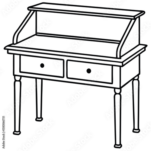 Vintage vanity table with drawers isolated on transparent background
