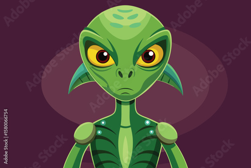 Angry Green Alien Cartoon Character Portrait