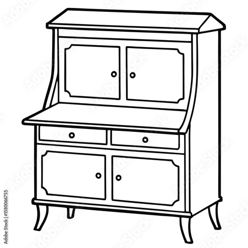 Vintage vanity table with drawers isolated on transparent background