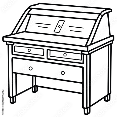 Vintage vanity table with drawers isolated on transparent background