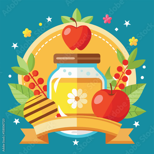 jar of honey and apple