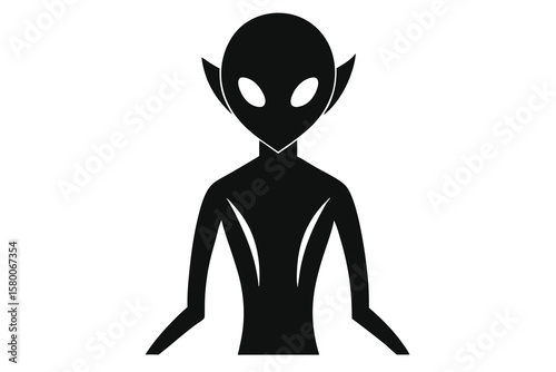 Silhouette of a Grey Alien with Pointed Ears