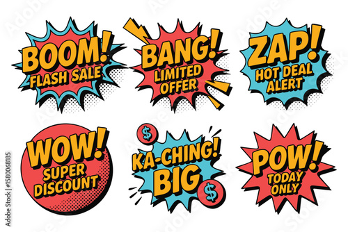 Comic Book Sound Effects: Retro Pop Art Explosions & Speech Bubbles