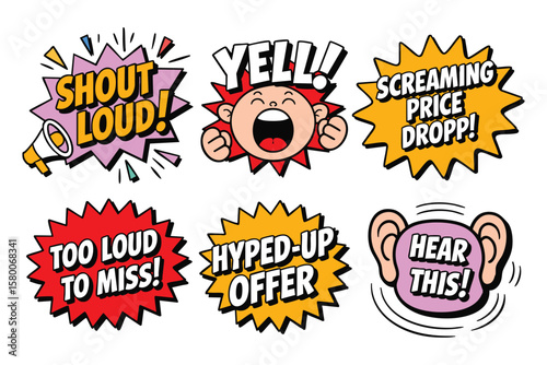 Vibrant Comic Book Speech Bubbles: Loud Noises & Offers