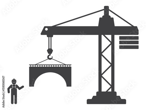 worker  near crane machine build bridge construction icon