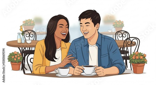 Happy Couple Enjoying Coffee at Cafe