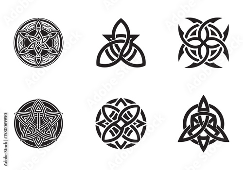 set of celtic rune icon silhouette vector illustration