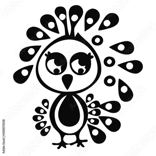 Cute baby peacock with a lot of plumage, perfect for children