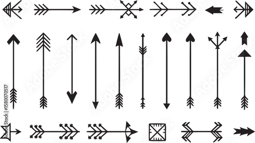 Set of black vector arrow icons showing various directions and symbols for web and design use