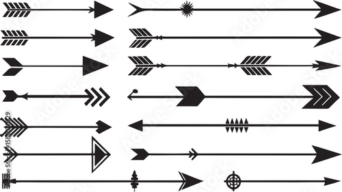 Decorative vintage arrow icons and scroll dividers set