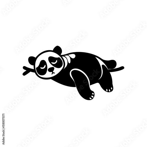Lazy Panda Napping in Black and White Illustration Style Artwork Design