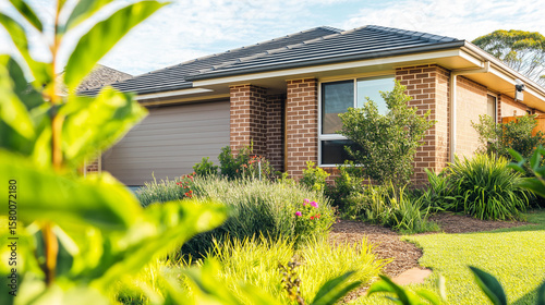 A charming suburban home with Australian architecture, featuring a lush front garden under soft daylight.