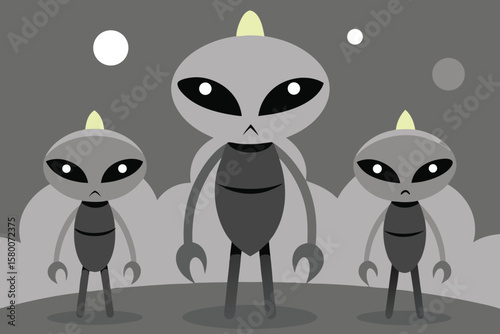 Three Grey Alien Monkeys on a Distant Planet