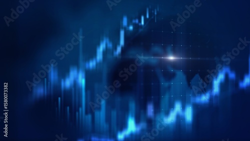 Tableau sur toile Blue abstract rising stock market graph digital era technology trend on a pixela