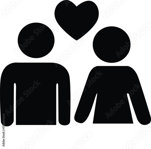 Romantic Couple Silhouette Vector with Heart Icon – Love Relationship Symbol for Valentine’s Day and Dating Design Use