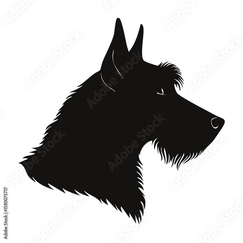 Irish Wolfhound Dog Head Silhouette In Side Profile, Black Vector Graphic Of Large Sighthound Breed, Isolated On White Background For Pet Design And Animal Art
