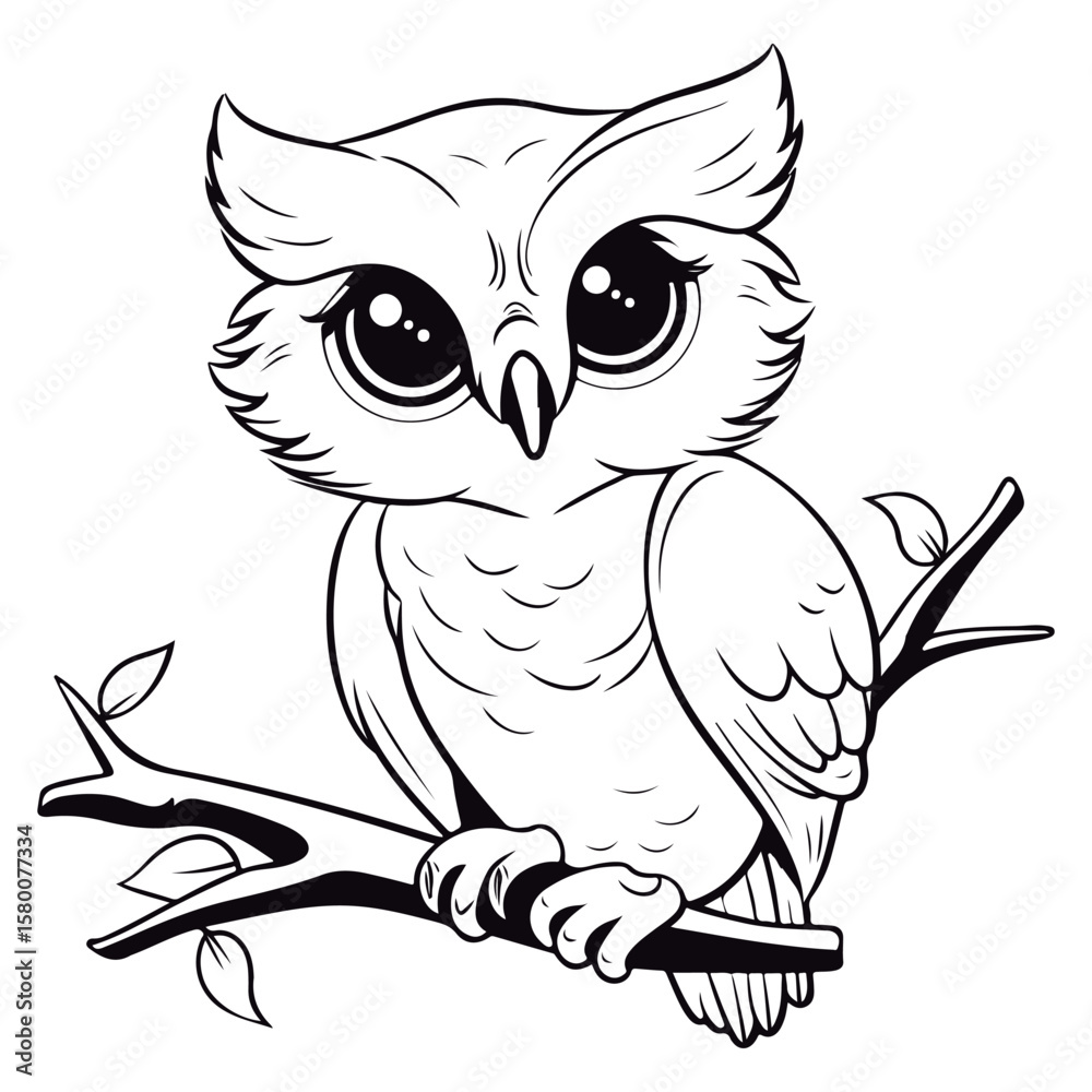 Fototapeta premium outlined owl coloring page illustration.