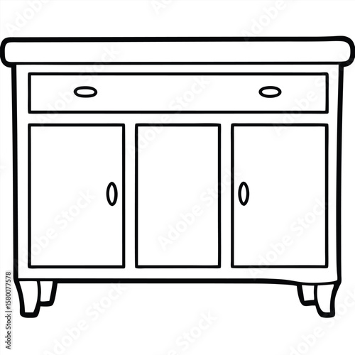 Line art of a cabinet with drawers isolated on transparent background