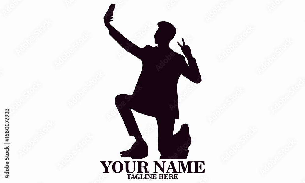 Naklejka premium man taking a selfie photo vector illustration and logo design
