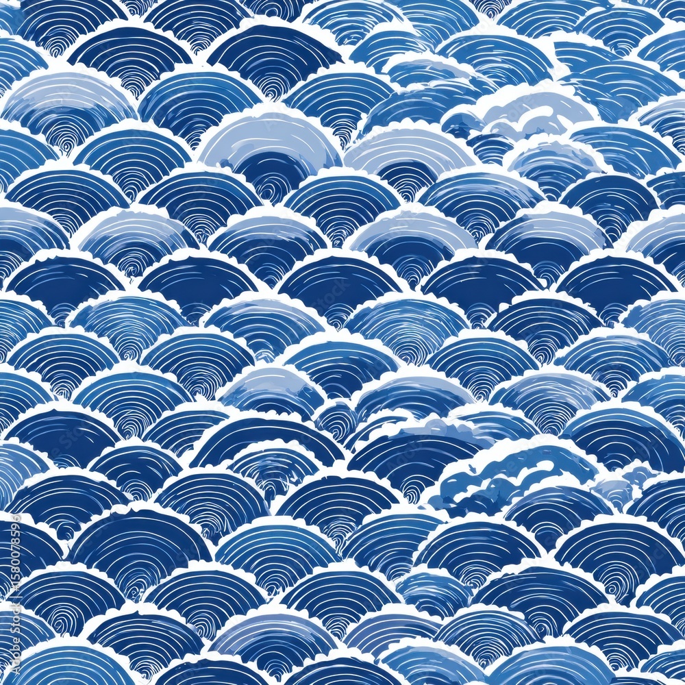 Fototapeta premium Seamless Blue Wave Pattern - Japanese Style