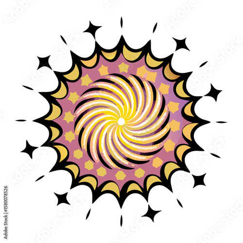Spiral burst design with vibrant colors in pop art style, isolated vector image on transparent background  